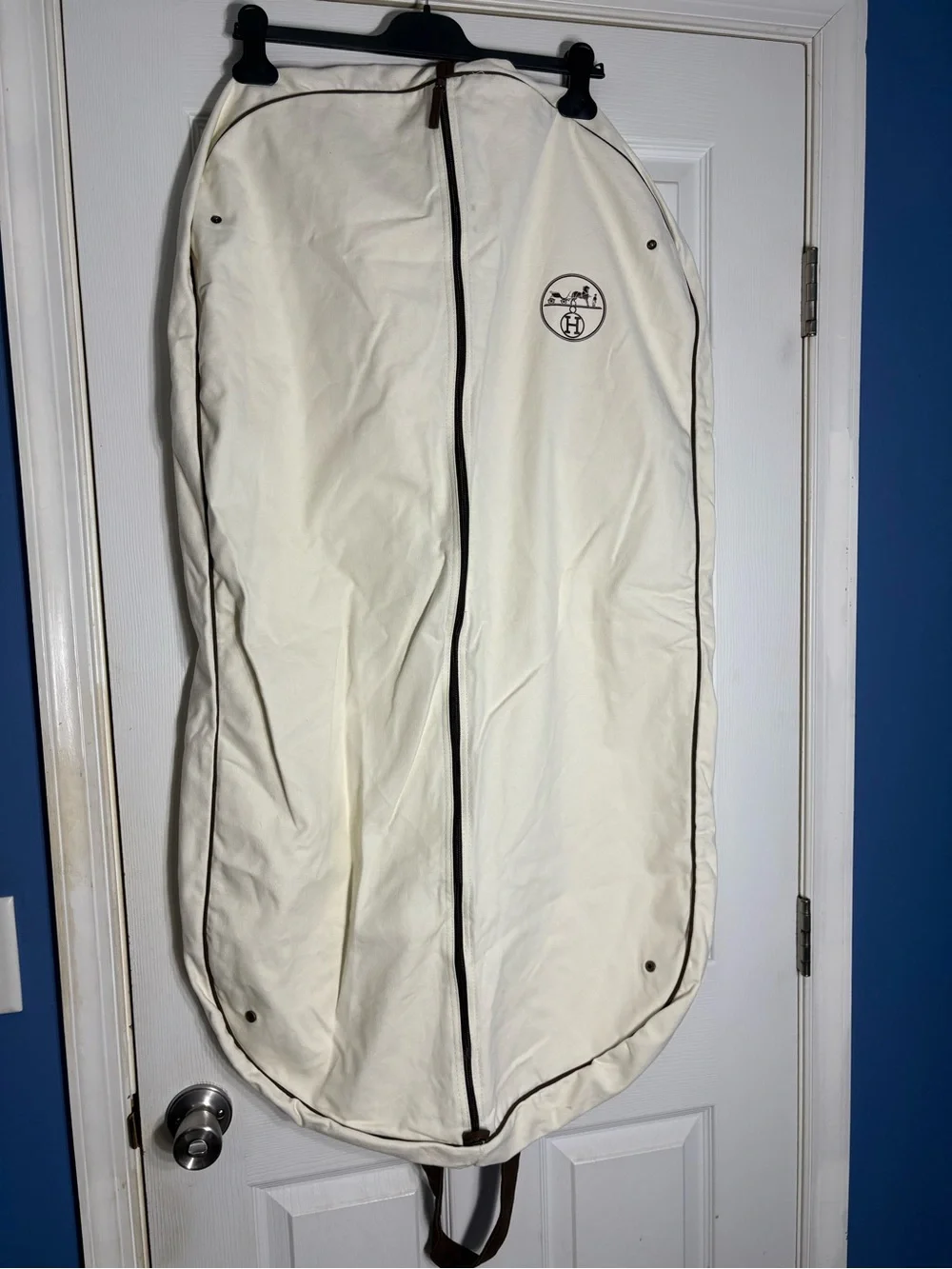 Hermes Cream Garment Bag with Dark Trim